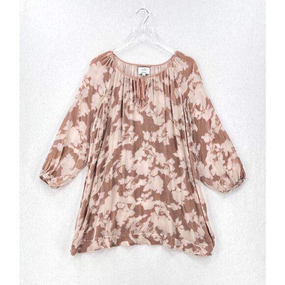 JADE JOHNNY WAS Velvet Burnout Tunic Dress Top Womens Small Tan Rose Sheer - Picture 2 of 12